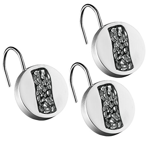 Product Cover DWELLZA Silver Mosaic Resin Shower Curtain Hooks- Set of 12- Decorative Rust Resistant Bath Hook- Durable Construction- Smooth Gliding Mechanism- for Elegant Bathroom Decor (Silver Gray)