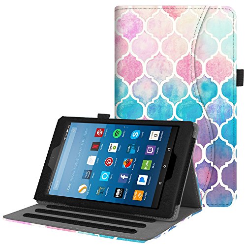 Product Cover Fintie Case for All-New Amazon Fire HD 8 Tablet (7th and 8th Generation Tablets, 2017 and 2018 Releases) - [Multi-Angle Viewing] Folio Stand Cover with Pocket Auto Wake/Sleep, Moroccan Love