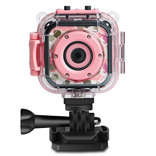 Product Cover PROGRACE Children Kids Camera Waterproof Digital Video HD Action Camera 1080P Sports Camera Camcorder DV for Girls Birthday Learn Camera Toy 1.77'' LCD Screen (Pink)