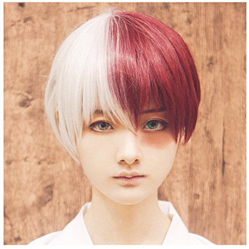 Product Cover ColorGround Half Silver White Half Red Cosplay Wig for Halloween