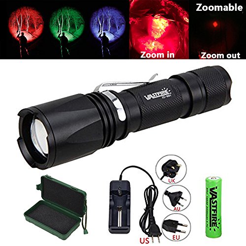 Product Cover VASTFIRE Zoomable Green/Red/UV Hunting Flashlight Deer Blood Tracker Light Red Night Vision Flashlight Green Search Lights Hunter Flashlights for Hog, Predator, Coyotes, Deer Night Hunting