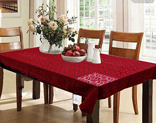 Product Cover Kuber Industries Dining Table Cover Maroon Cloth Net for 6 Seater 6090 Inches (Self Design)