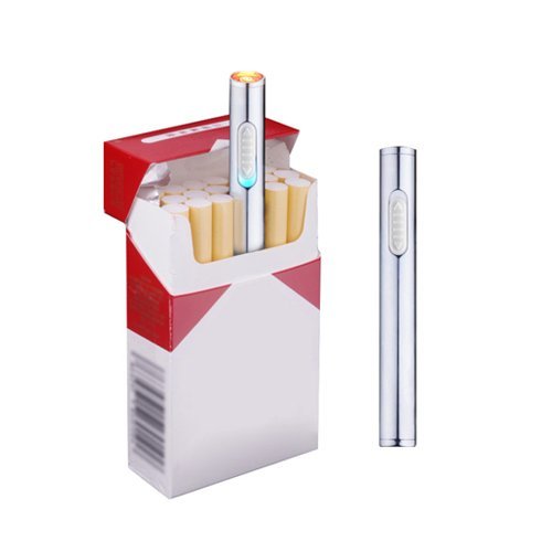 Product Cover USB Mini Lighters Electronic Rechargeable Windproof Flameless Portable Cigarette Slim Lighter (Silver)