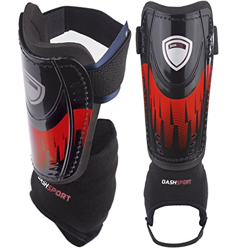 Product Cover DashSport Soccer Shin Guards -Youth Sizes Best Kids Soccer Equipment with Ankle Sleeves - Great for Boys and Girls