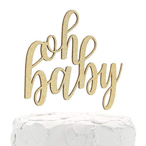 Product Cover NANASUKO Baby Shower Cake Topper - oh baby - Double Sided Gold Glitter - Premium Quality Made in USA