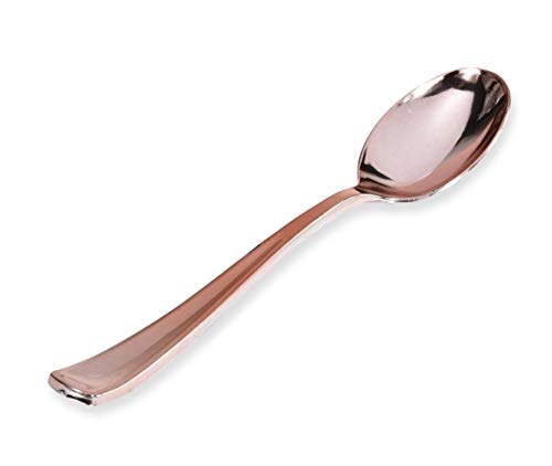Product Cover Plastic Spoons 125 Pack Disposable Cutlery, Heavy Duty Flatware, Plastic Silverware Set for Catering Events, Parties, Dinners, Weddings, Receptions and Everyday Use (Rose Gold)