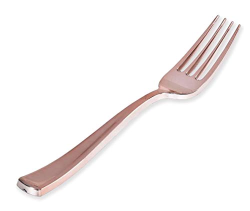 Product Cover Stock Your Home 125 Disposable Heavy Duty Plastic Forks, Fancy Plastic Silverware Looks Like Real Cutlery - Utensils Perfect for Catering Events, Restaurants, Parties and Weddings (Rose Gold)