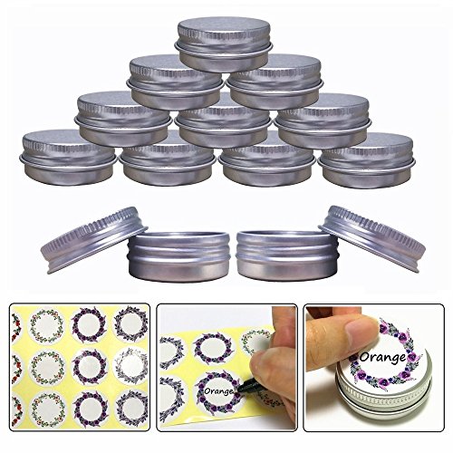 Product Cover Aluminum Tin Jars, Cosmetic Sample Metal Tins Empty Container Bulk, Round Pot Screw Cap Lid, Small Ounce for Candle, Lip Balm, Salve, Make Up, Eye Shadow, Powder (24 Pack, .5 Oz/15ml)