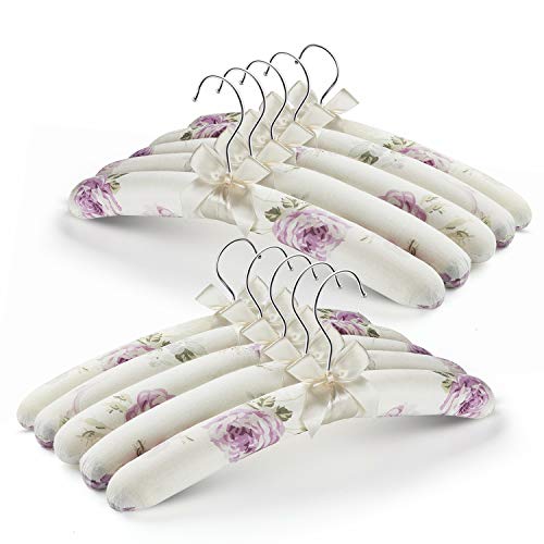 Product Cover GLCON Anti Slip Satin Padded Clothes Hangers for Women Foam Sweater Hangers - Fancy Thick Padded Coat Hanger No Bump Floral Canvas Cover for Adult, Bridesmaid, Wedding Gown Closet (Pack of 10)