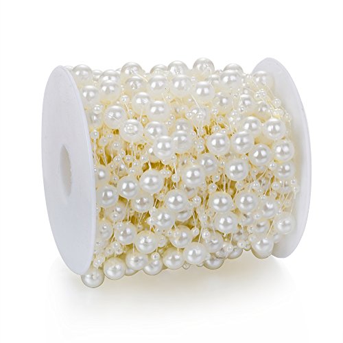 Product Cover Heirtronic 90 Feet Ivory Faux Pearls Crystal Beads by The Roll for Garland Flowers Wedding Party Home Decoration & DIY Flower Accessories or Hair Band