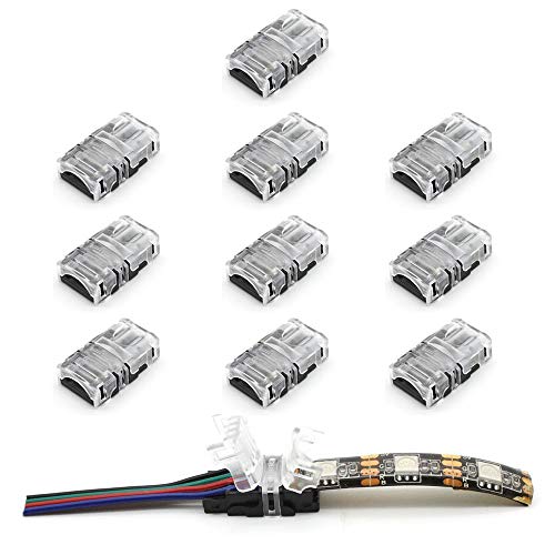 Product Cover RGBZONE 10 Pack RGB 4Pin LED Strip Connector for 10mm Waterproof RGB 5050 LED Strip,Quick Strip to Wire Connector Without Stripping Wire