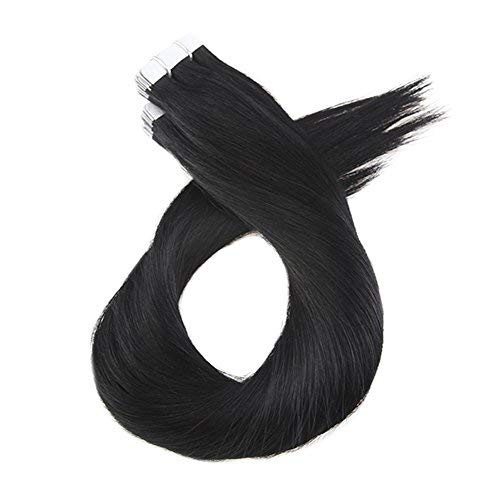 Product Cover 16 Inch Invisible Tape in Extensions Remy Human Hair Jet Black #1 Color 20pcs/50g Human Hair Extensions Real Tape on Hair Seamless Human Hair