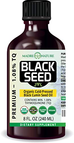 Product Cover 100% USDA Organic Certified Premium Black Cumin Seed Oil | GLASS BOTTLE | Darkest, Highest TQ 1.08% | Nigella Sativa | Undiluted | Cold Pressed, No Solvents | Certified Vegan, Non-GMO (8 ounce)