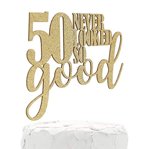 Product Cover NANASUKO 50th Birthday Cake Topper - 50 never looked so good - Double Sided Gold Glitter - Premium quality Made in USA