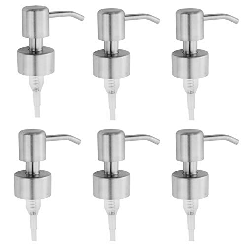 Product Cover Stainless Steel Replacement Lotion Pump Parts, 28-400 (6 Pack); Silver-Colored Brushed Metal Soap Dispensers Fit Standard 8oz / 16oz Boston Round 28/400 Neck Bottles