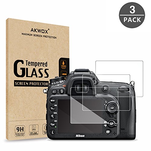 Product Cover (Pack of 3) Tempered Screen Protector for Nikon D7100 D7200 D800 D800e D810 D750 D600 D610 D500, Akwox [0.3mm 2.5D High Definition 9H] Optical LCD Premium Glass Protective Cover