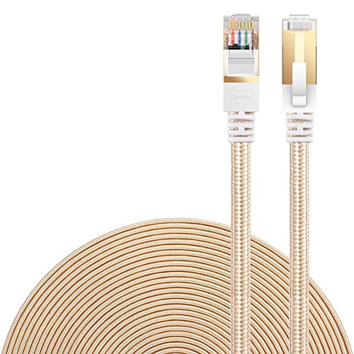 Product Cover Cat 7 Ethernet Cable, DanYee Nylon Braided 33ft CAT7 High Speed Professional Gold Plated Plug STP Wires CAT 7 RJ45 Ethernet Cable 3ft 10ft 16ft 26ft 33ft 50ft 66ft 100ft (Gold 33ft)