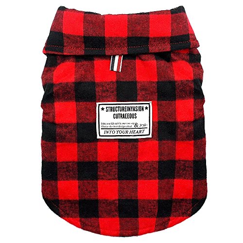 Product Cover Beirui Windproof British Plaid Dog Vest Winter Coat - Dog Apparel Cold Weather Dogs Jacket for Puppy Doggy Dogs,Red,Large Back Length for 12.6