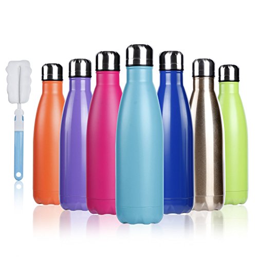 Product Cover BOGI 17oz Insulated Water Bottle Double Wall Vacuum Stainless Steel Bottle Leak Proof Keeps Hot and Cold Drinks for Outdoor Sports Camping Hiking Cycling, Comes with a Cleaning Brush Gift (Purple)