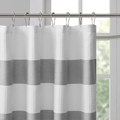Product Cover Madison Park Spa Waffle Shower Curtain Pieced Solid Microfiber Fabric with 3M Scotchgard Water Repellent Treatment Modern Home Bathroom Decorations, Tall 72X96, Grey