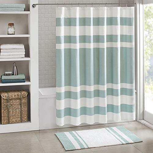Product Cover Madison Park Spa Waffle Shower Curtain Pieced Solid Microfiber Fabric with 3M Scotchgard Water Repellent Treatment Modern Home Bathroom Decorations, Tall 72X96, Aqua