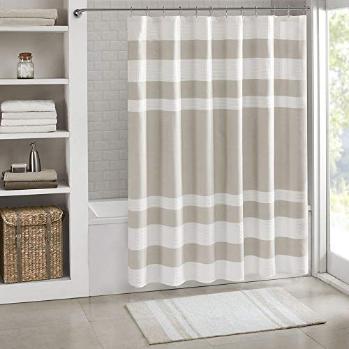 Product Cover Madison Park Spa Waffle Shower Curtain Pieced Solid Microfiber Fabric with 3M Scotchgard Water Repellent Treatment Modern Home Bathroom Decorations, Tall 72X84, Taupe