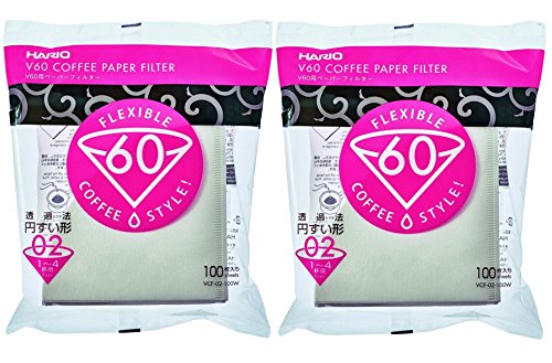 Product Cover Hario V60 Paper Coffee Filters Size 02, White, Tabbed, 200-count