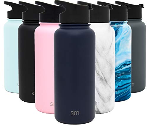 Product Cover Simple Modern 32 Ounce Summit Water Bottle - Stainless Steel Tumbler Metal Flask +2 Lids - Wide Mouth Double Wall Vacuum Insulated Navy Leakproof -Deep Ocean