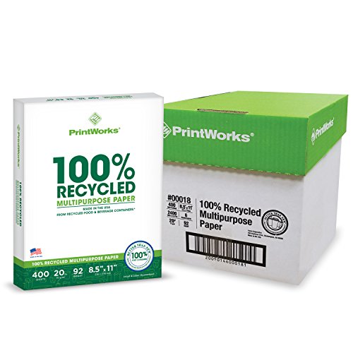 Product Cover Printworks 100 Percent Recycled Multipurpose Paper, 20 Pound, 92 Bright, 8.5 x 11 Inches, 2400 sheets (00018C)