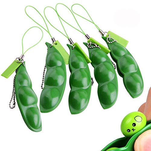 Product Cover Anpole Fidget Bean Toy,5 Pack Squeeze-a-Bean Puchi Puti Mugen Edamame Keychain Keyring Extrusion Bean Pea Soybean Stress Relieving Chain Toys (5 pcs)