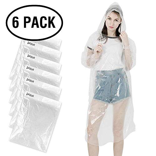 Product Cover KKTICK Rain Poncho Disposable, Clear Adult Ponchos with Hood, 6 Pack Raincoat for Men Women, Emergency Waterproof for Theme Parks, Hiking, Camping, Sports Events and Rainy Outdoors