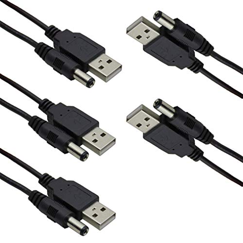 Product Cover HiLetgo 5pcs USB 2.0 A Male to DC 5.5x2.1mm 5 Volt DC Connector Charge Barrel Jack Power Cable Black(Max 2.5 Ampere Power Cable, Center PIN Positive)