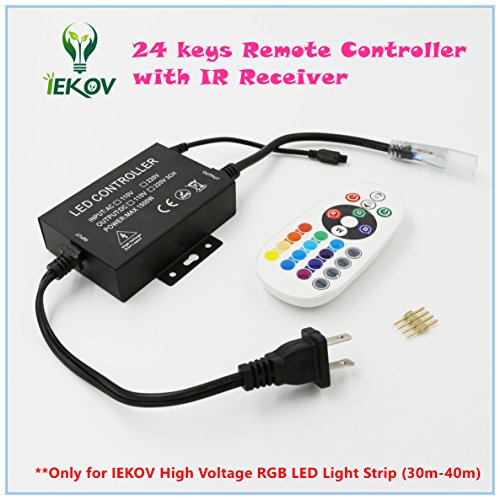 Product Cover IEKOV Max 1500W, AC 110V 120V to DC 110V Power Supply Adapter with IR Receiver + 24 Keys Remote Control only for IEKOV High Voltage RGB LED Light Strip (RGB,30m-50m)