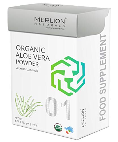 Product Cover Organic Aloe Vera Powder by Merlion Naturals | Aloe barbadensis | 227gm/ 8OZ/ 1/2lb | USDA NOP Certified 100% Organic