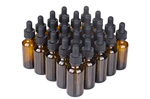 Product Cover NES Natural | 4 colors Available | Empty 1 Oz Amber Glass Boston Round Bottles With Eye Dropper 24 Pack | IMPROVED PACKAGING |Durable & Refillable Bottle For Essential Oils, Liquids & Aromatherapy