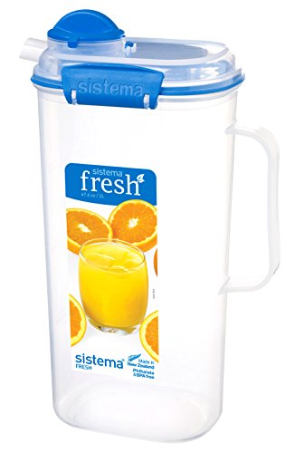Product Cover Sistema 921420 Fresh Collection Square Juice Jug, 67.63 oz/8.45 Cup, Clear/Marine Blue