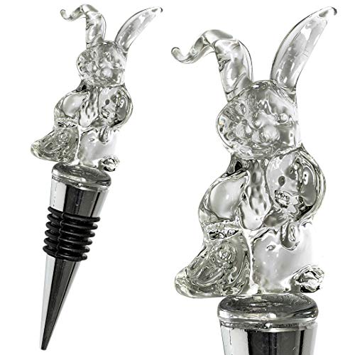 Product Cover Glass Easter Bunny / Rabbit Wine Bottle Stopper - Decorative, Unique, Eye-Catching Glass Wine Stoppers - Rabbit Wine Stopper, Wine Accessories, Easter Gift for Host/Hostess - Wine Corker / Sealer