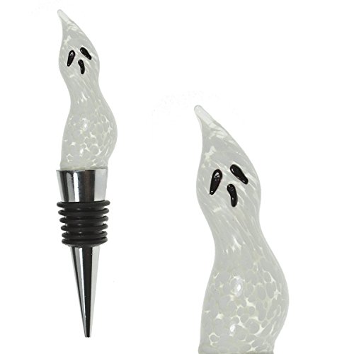 Product Cover Glass Ghost Halloween Wine Bottle Stopper - Decorative, Colorful, Unique, Handmade, Eye-Catching Glass Wine Stoppers - Wine Accessories Gift for Host/Hostess - Wine Corker/Sealer