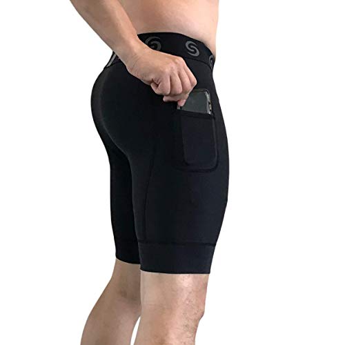 Product Cover Men's Underwear Compression Shorts - Base Layer Tights for Running, Crossfit, Weightlifting Training Shorts with Side Pockets Compression Short Men (Medium) Black