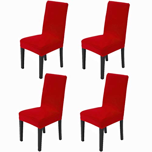 Product Cover Awland Dining Chair Slipcovers Protector Removable Short Stretch Spandex Dining Room Banquet Chair Seat Cover for Kitchen Bar Hotel and Wedding Ceremony 4PCS - Red
