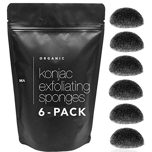 Product Cover Minamul Konjac Exfoliating Organic Facial Sponge | Gentle daily face scrub/skincare | infused with best bamboo activated charcoal | Safe for Oily, Dry, Combination or Sensitive skin | 6 pack set