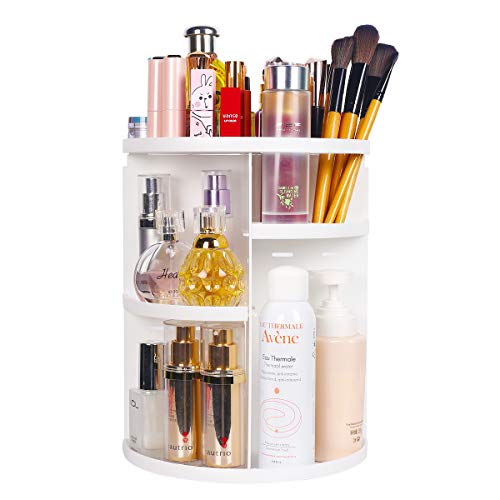 Product Cover sanipoe 360 Makeup Organizer, DIY Detachable Spinning Cosmetic Makeup Caddy Storage DIsplay Bag Case Large Capacity Makeup Box Acrylic Vanity Organizer Box, Great for Countertop and Bathroom, White