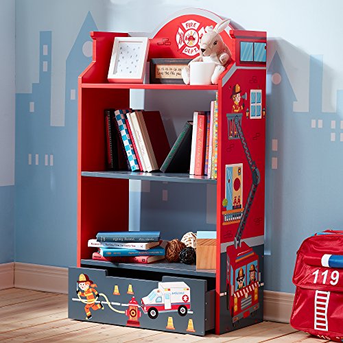Product Cover Fantasy Fields Little Fire Fighters Themed Kids Wooden Bookcase with Storage TD-12506A