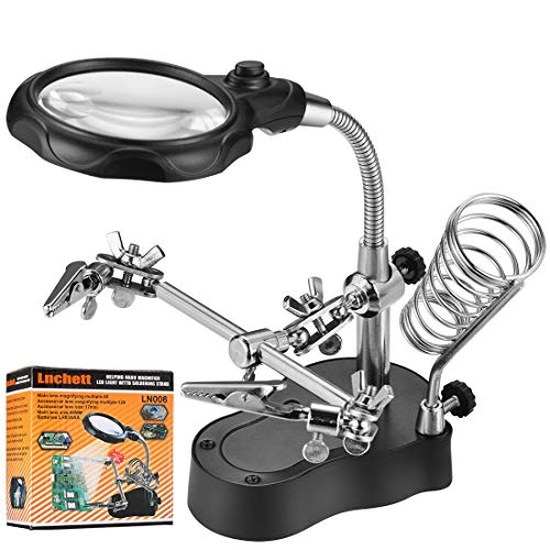 Product Cover Lnchett Led Light Magnifier & Desk Lamp Helping Hand with Magnifying Glass