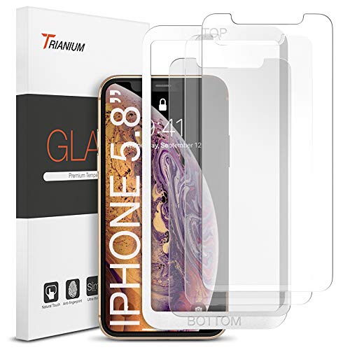 Product Cover Trianium (3 Packs) Screen Protector Designed for Apple iPhone 11 Pro, iPhone XS, iPhone X 2019 2018 2017 Premium HD CLARITY 0.25mm Tempered Glass Screen Protector with Alignment Case Frame (3-Pack)
