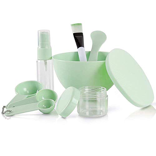 Product Cover Teenitor DIY Facemask Mixing Tool Kit with Big Volume Mask Bowl Spatula Brush Spray Bottle Puff Soaking Bottle Gauges Pack of 9 Green