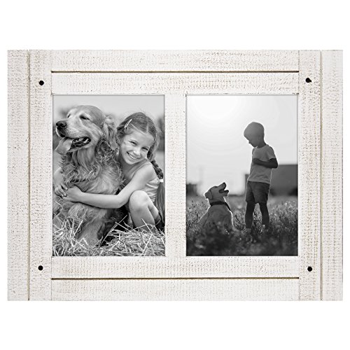 Product Cover Americanflat 5x7 Aspen White Collage Distressed Wood Frame - Made to Display 2 5x7 Photos - Ready to Hang or Stand with Built-in Easel