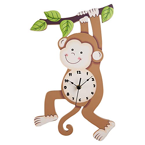 Product Cover Fantasy Fields Sunny Safari Kids Wall Clock, Silent, with Decorative Water-Based Paints for Kids and Nursery, Brown/Monkey, 16