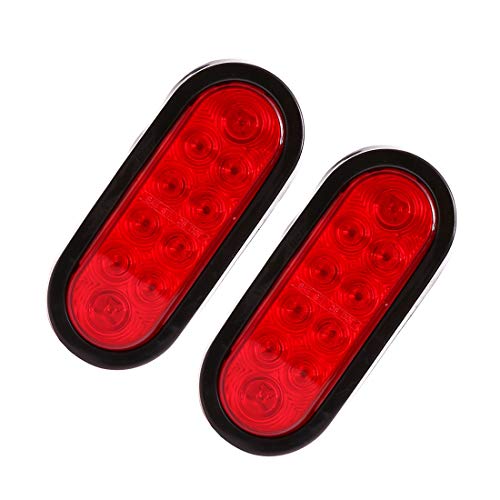 Product Cover CZC AUTO 6'' LED Waterproof Oval Red Trailer Lights Rear Stop Turn Signal Parking Tail Brake Lights for Boat Trailer Truck RV (Red, 2 Pack)