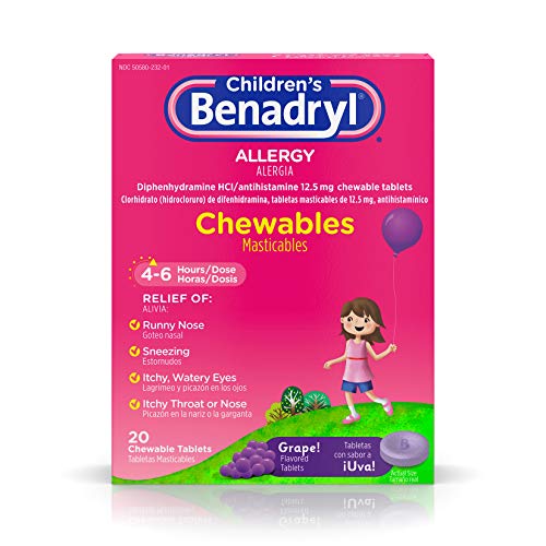 Product Cover Children's Benadryl Allergy Chewables with Diphenhydramine HCl, Antihistamine Chewable Tablets in Grape Flavor, 20 ct (Pack of 2)